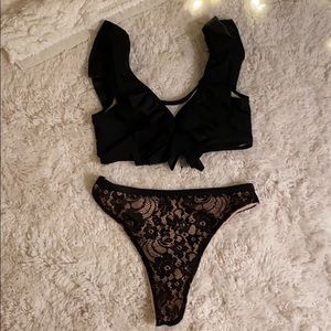 NEVER WORN! SHEIN black ruffle & lace bikini set